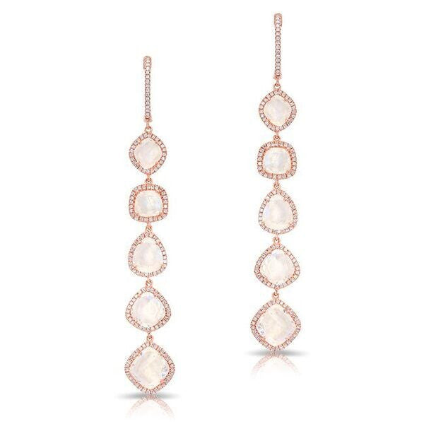 14KT Rose Gold Organic Moonstone Diamond Drop Earrings