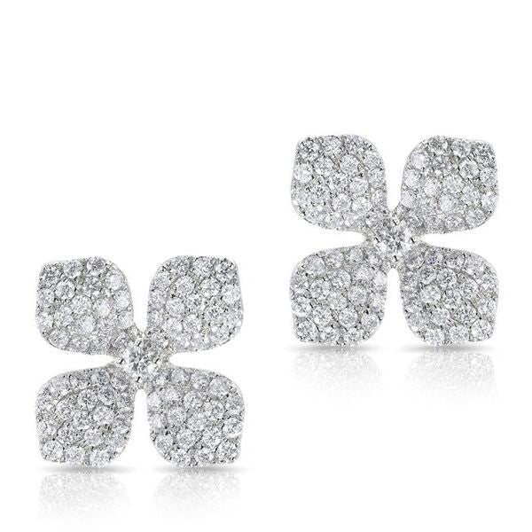 14KT White Gold Diamond Gardenia Flower Stud Earrings