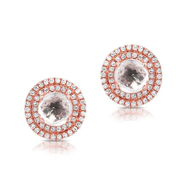 14KT Rose Gold White Topaz Diamond Sonrisa Stud Earrings