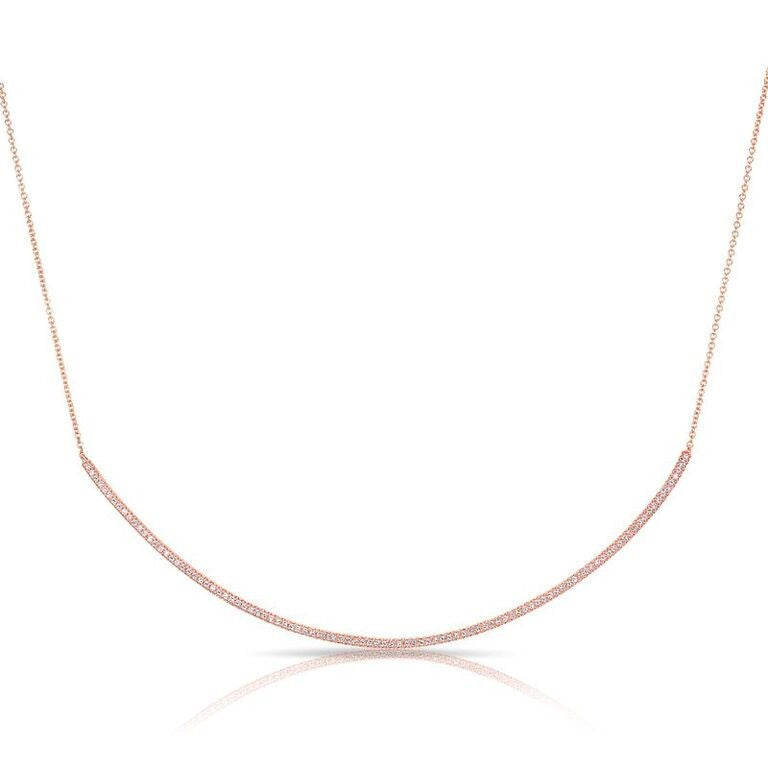 14KT Rose Gold Diamond Long Thin Crescent Necklace