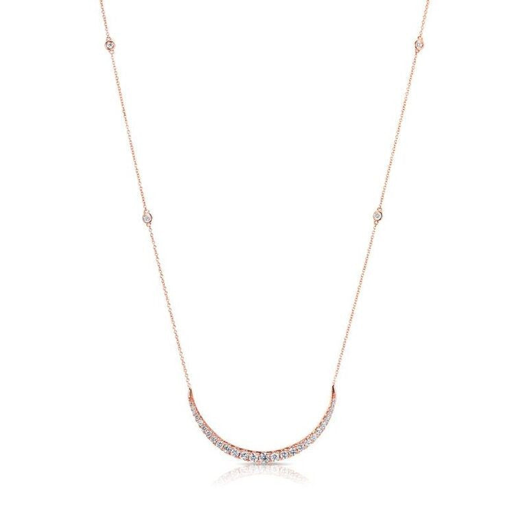 14KT Rose Gold Diamond Crescent Diamond Chain Necklace