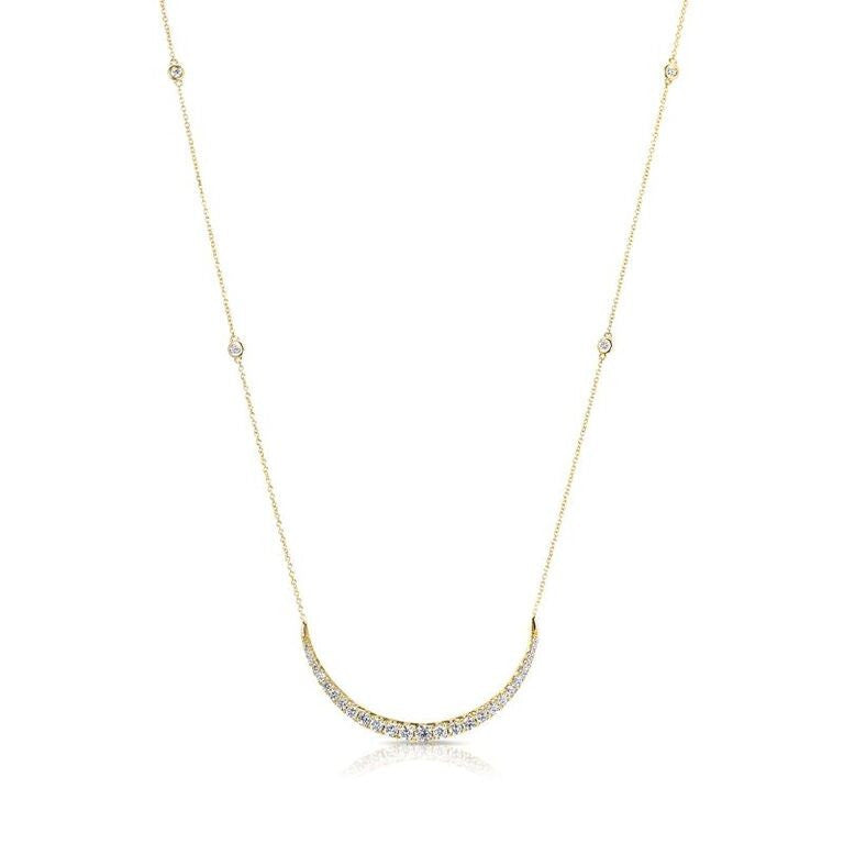 14KT Yellow Gold Diamond Crescent Diamond Chain Necklace