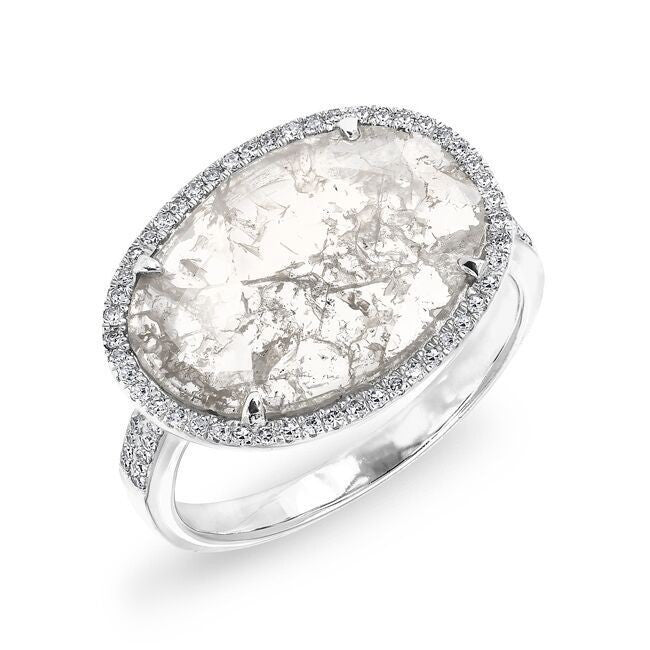 14KT White Gold Oval Diamond Slice Ring