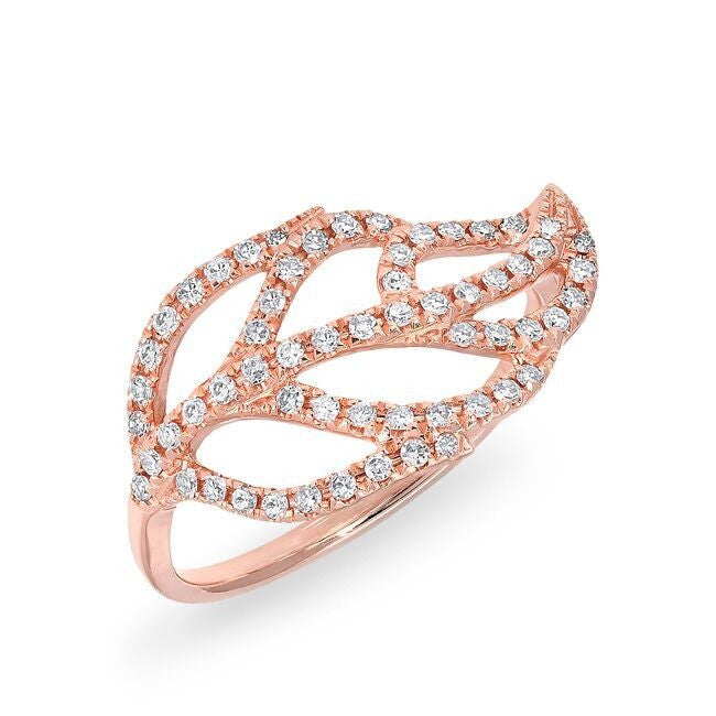 14KT Rose Gold Diamond Leaf Ring