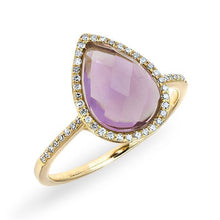 14KT Yellow Gold Pink Amethyst Diamond Pear Ring