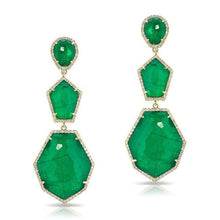 14KT Yellow Gold Diamond Emerald Triple Drop Earring