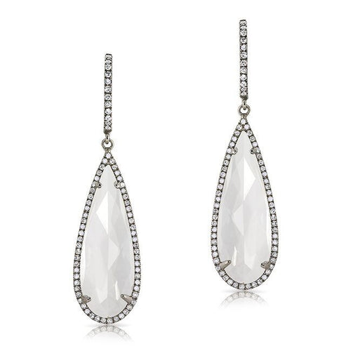 14KT Oxidized White Gold White Topaz Diamond Pear Shaped Earrings