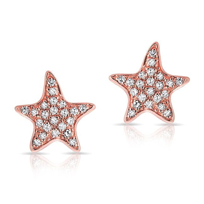 14KT Rose Gold Diamond Starfish Stud Earrings