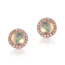 14KT Rose Gold Mini Round Opal Diamond Stud Earrings