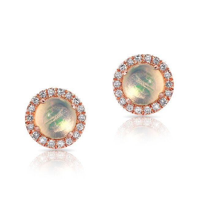 14KT Rose Gold Mini Round Opal Diamond Stud Earrings