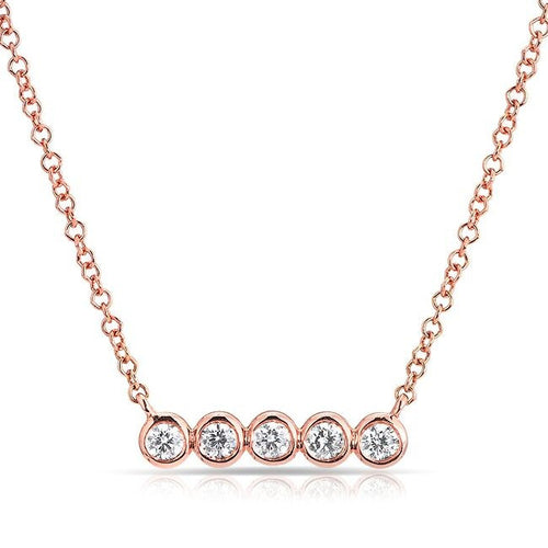 14KT Rose Gold Bezel Set Diamond Short Bar Necklace