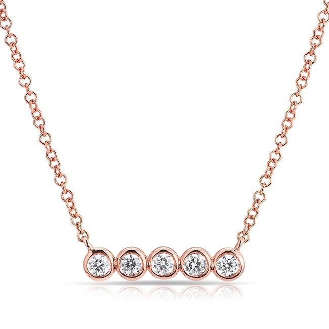 14KT Rose Gold Bezel Set Diamond Short Bar Necklace
