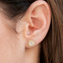 14KT Rose Gold Diamond Moonstone Stud Earrings