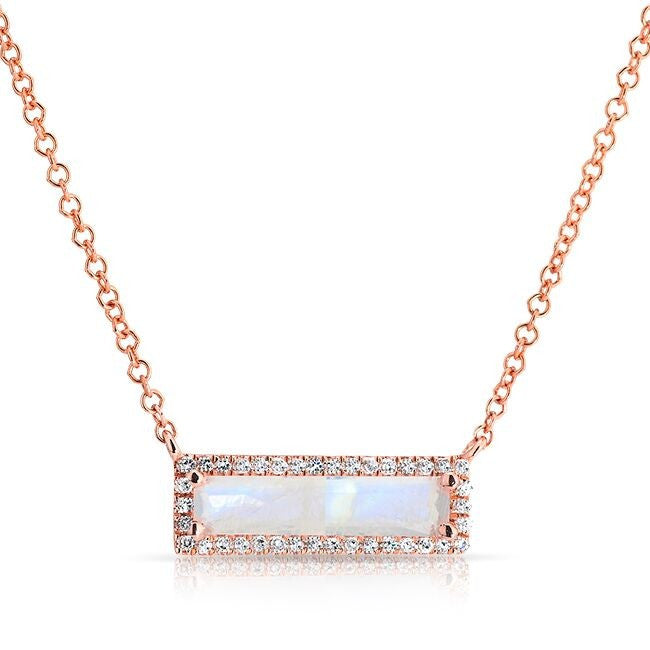 14KT Rose Gold Moonstone Diamond Brick Necklace