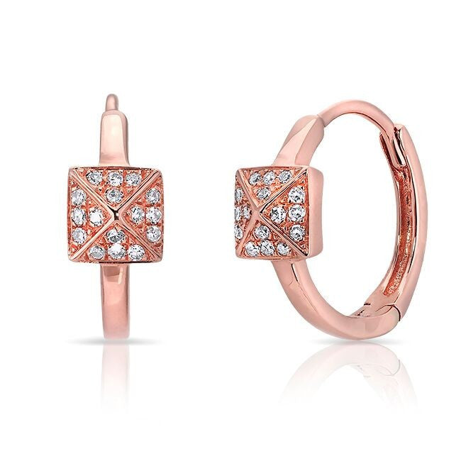 14KT Rose Gold Diamond Pyramid Huggie Earrings
