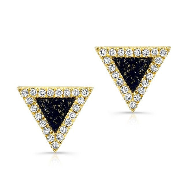 14KT Yellow Gold Lapis Lazuli Diamond Triangle Stud Earrings
