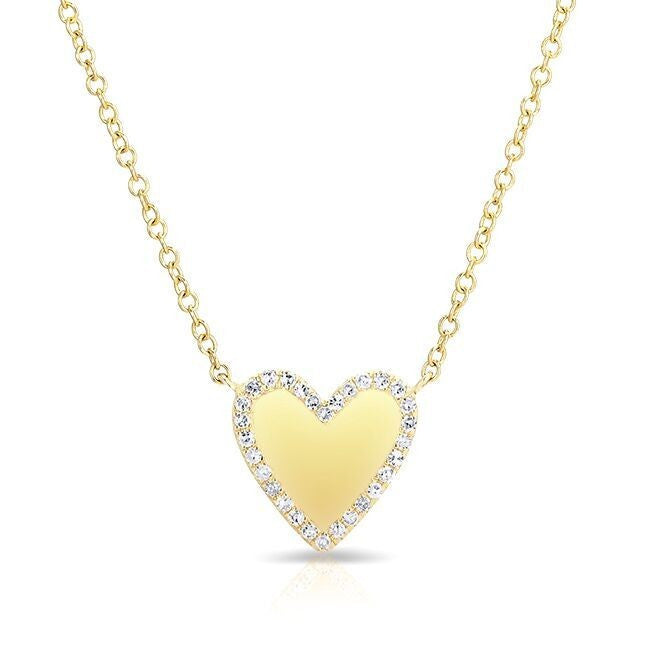 14KT Yellow Gold Diamond Trimmed Heart Necklace