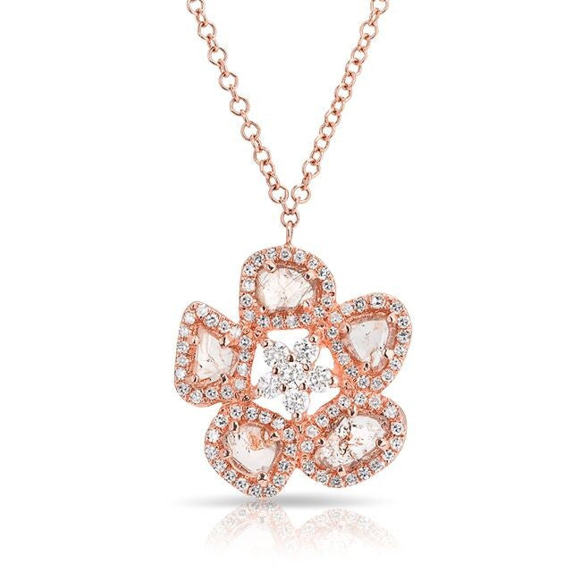 14KT Rose Gold Mae Medium Flower Diamond Slice Necklace