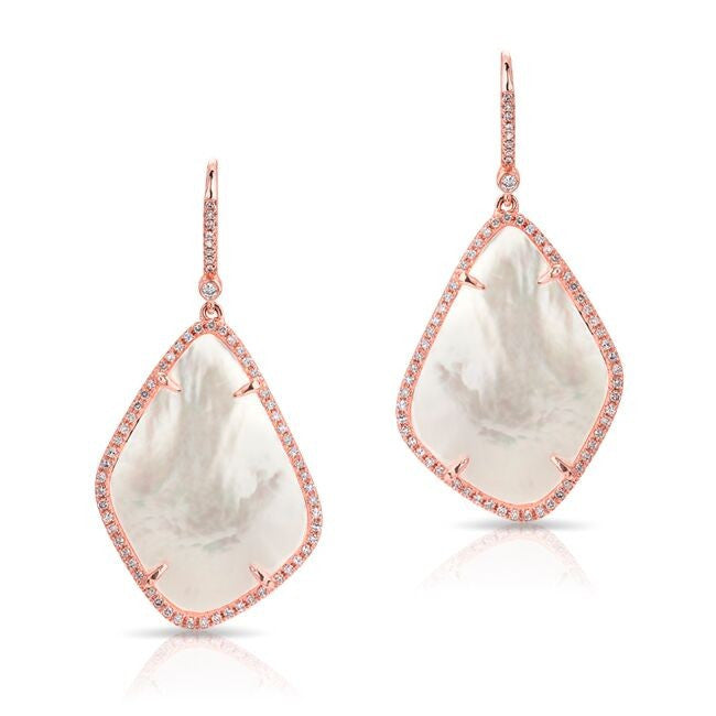 14KT Rose Gold Mother Of Pearl Organic Diamond Earrings