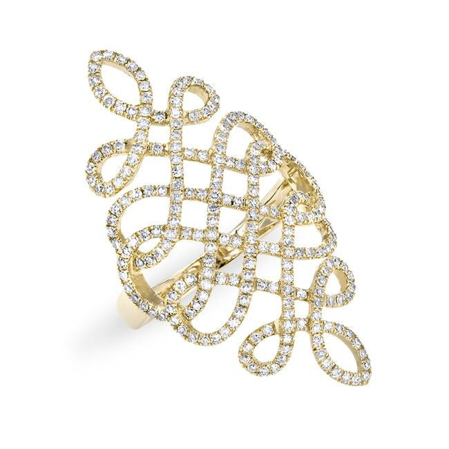 14KT Yellow Gold Diamond Woven Lace Ring