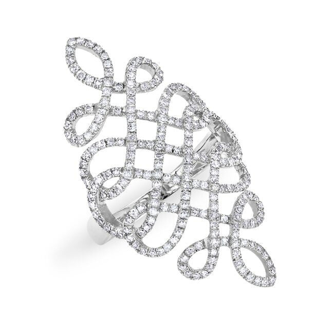 14KT White Gold Diamond Woven Lace Ring
