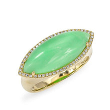 14KT Yellow Gold Diamond Chrysoprase Marquis Ring