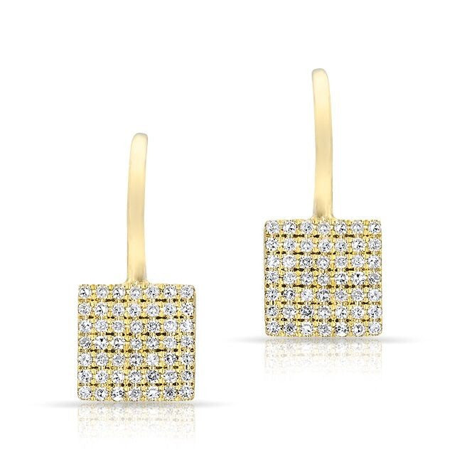 14KT Yellow Gold Diamond Square Wireback Earrings