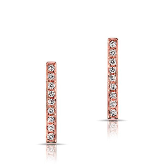 NOL:14KT Rose Gold Diamond Long Bar Stud Earrings