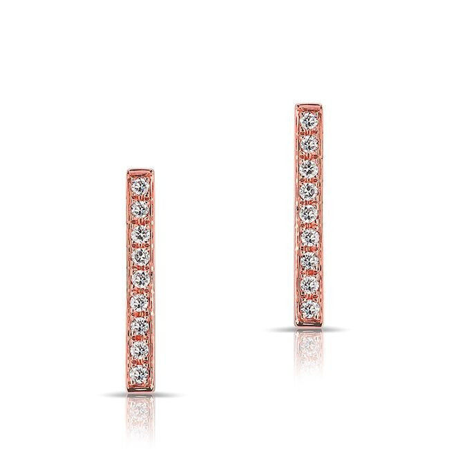 14KT Rose Gold Diamond Long Bar Stud Earrings