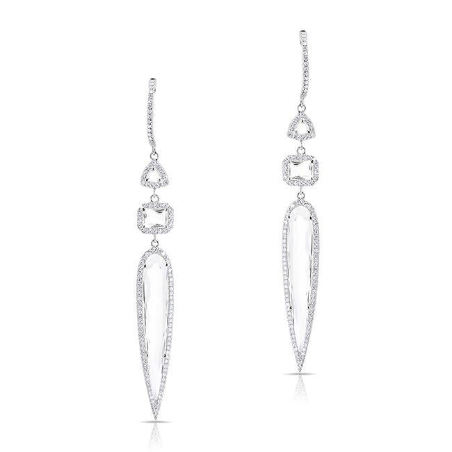 14KT White Gold White Topaz Diamond Grace Drop Earrings