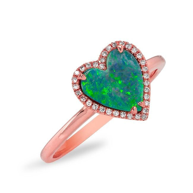 14KT Rose Gold Opal Diamond Heart Ring