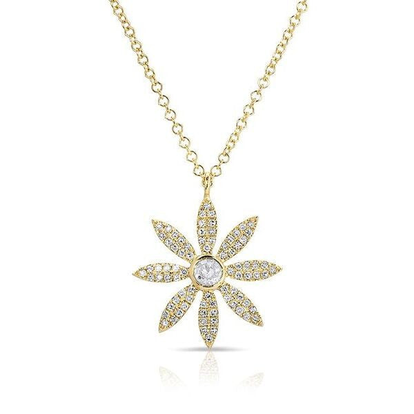 14KT Yellow Gold Diamond Edgy Daisy Flower Necklace