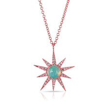 14KT Rose Gold Opal Diamond Starburst Necklace