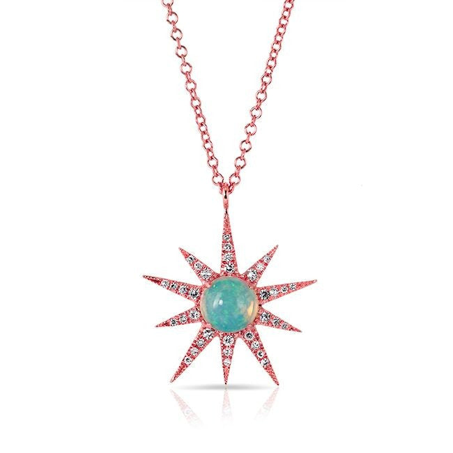 14KT Rose Gold Opal Diamond Starburst Necklace