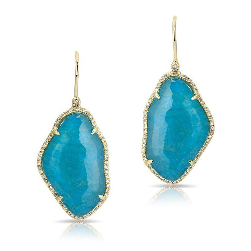 14KT Yellow Gold Blue Apatite Nuage Diamond Earrings