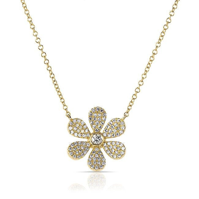 14KT Yellow Gold Diamond Daisy Flower Necklace