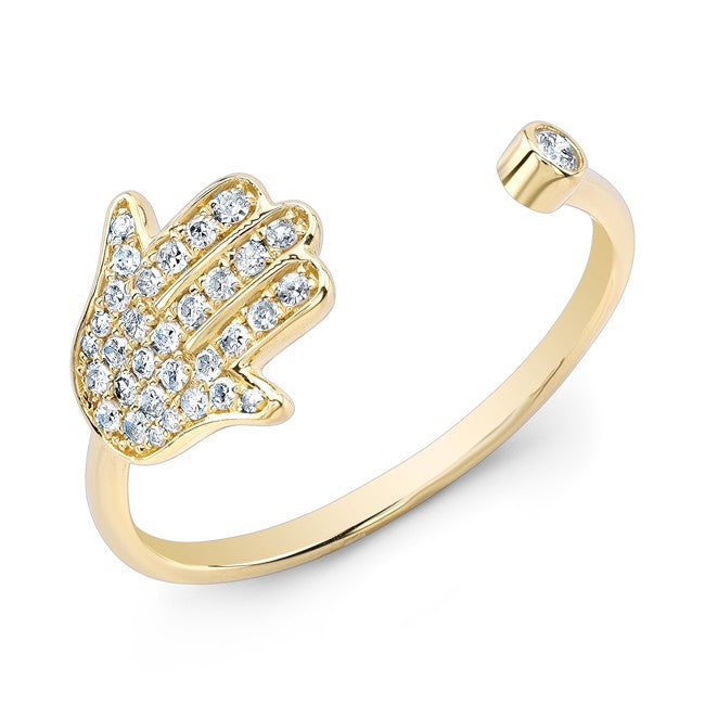 14KT Yellow Gold Diamond Hamsa Ring