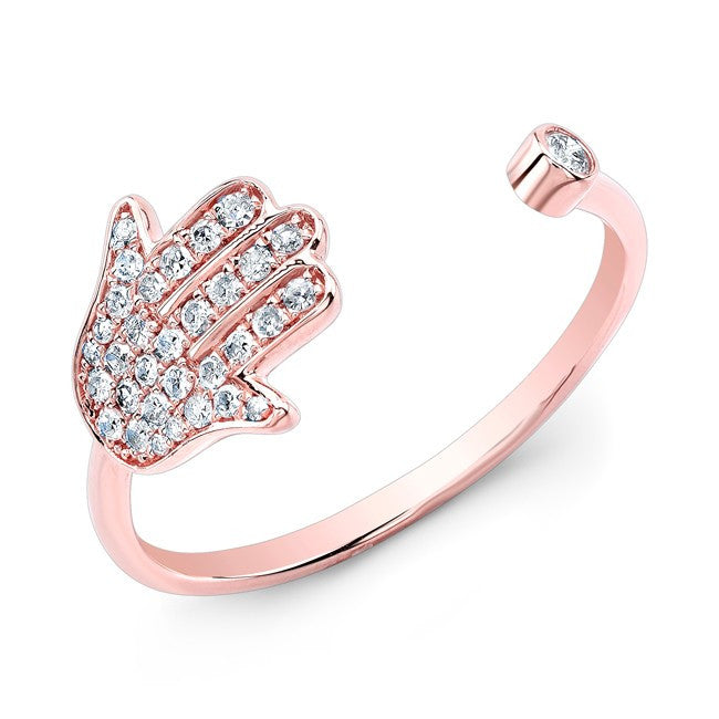 14KT Rose Gold Diamond Hamsa Ring