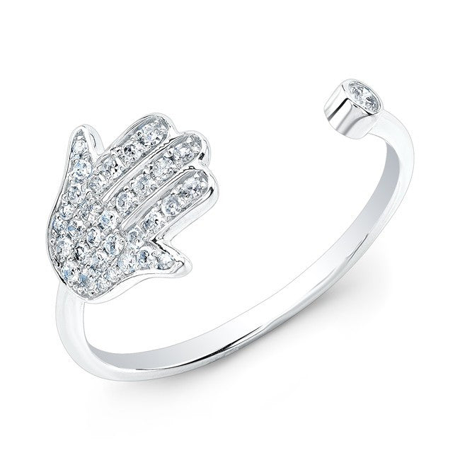 14KT White Gold Diamond Hamsa Ring