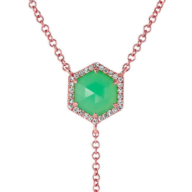 14KT Rose Gold Chrysoprase Diamond Flirt Lariat Necklace