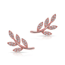 14KT Rose Gold Diamond Leaf Stud Earrings