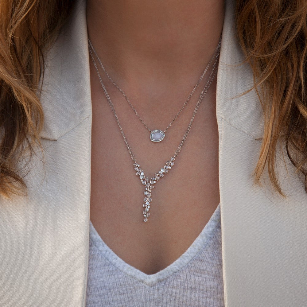 14KT White Gold Diamond Cluster Yves Necklace