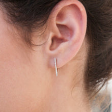 14KT White Gold Diamond Triangle Bar Huggie Earrings