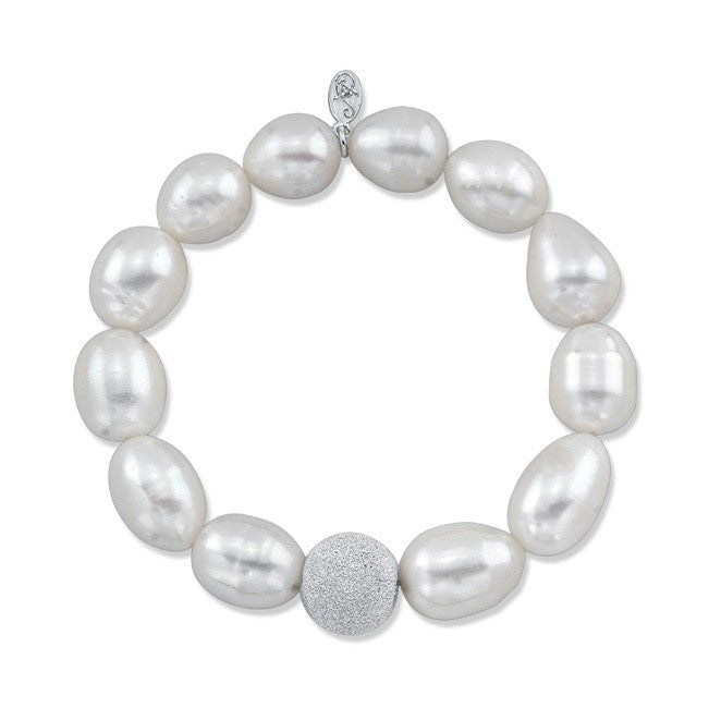 White Pearl Bracelet with Sterling Silver Laser Cut Ball