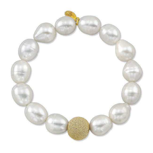 White Pearl Bracelet with Gold Fill Laser Cut Ball