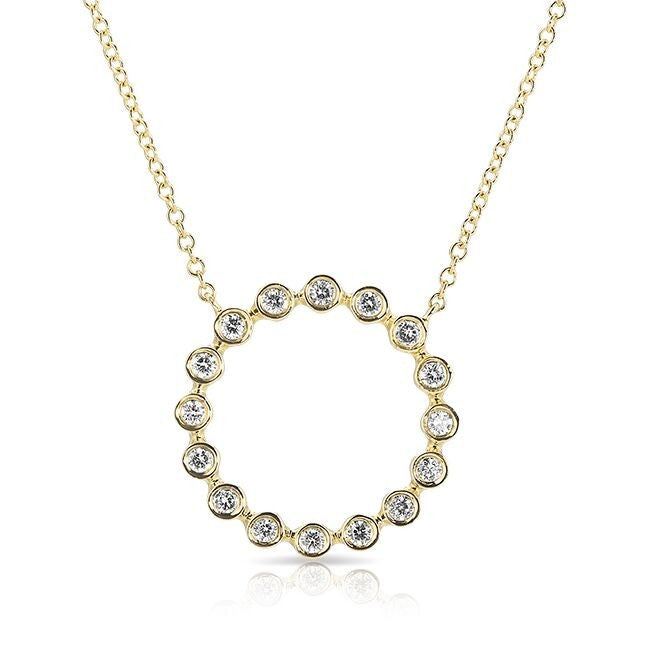 14KT Yellow Gold Open Circle Bezel Set Diamond Necklace