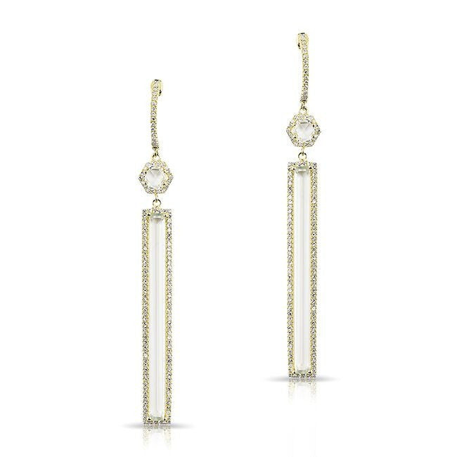 14KT Yellow Gold White Topaz Diamond Bar Drop Earrings