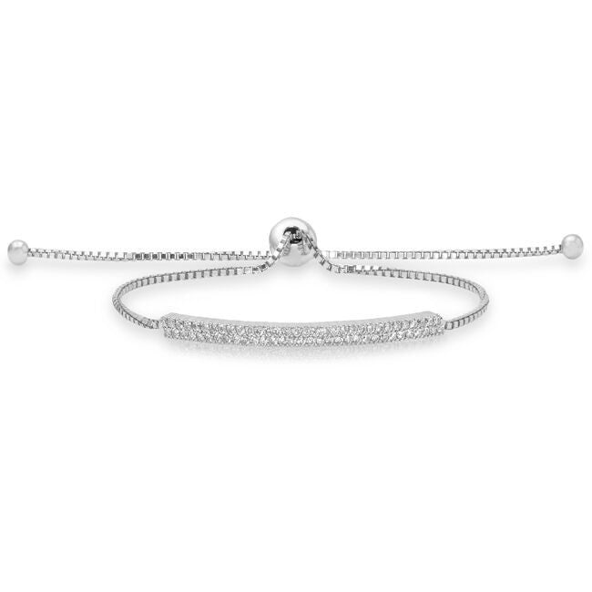14KT White Gold Diamond Bar Tie Back Bracelet