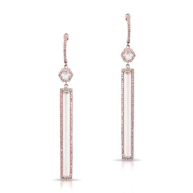 14KT Rose Gold White Topaz Diamond Bar Drop Earrings