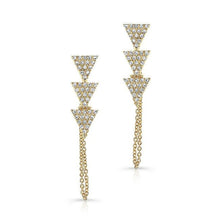 14KT Yellow Gold Diamond Stacked Triangle Chain Earrings